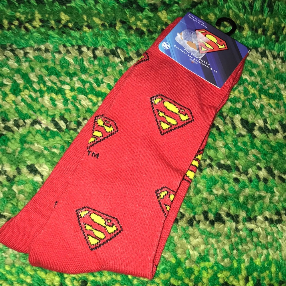 DC Comics Superman Red Crew Socks with Yellow Logo Accents